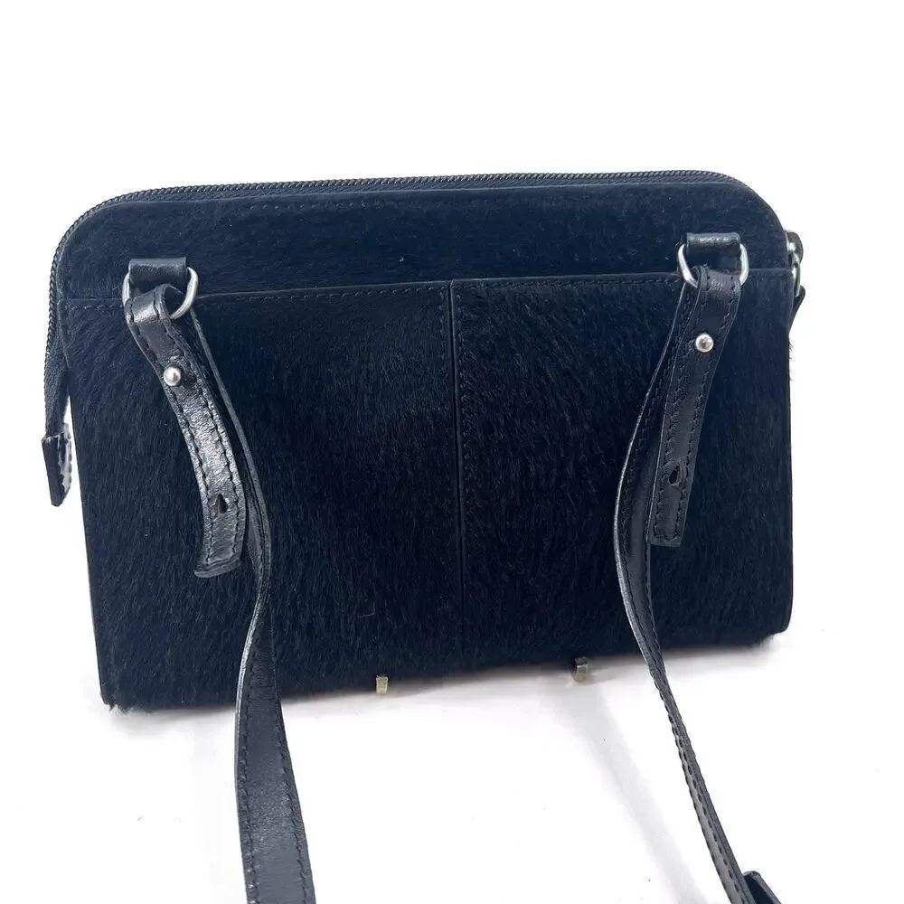 Vintage The Bridge Black Leather & Cowhide Small Crossbody Handbag Purse - RARE!